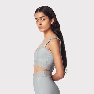 HERVÉ by Hervé Legér logo bra top pale blue